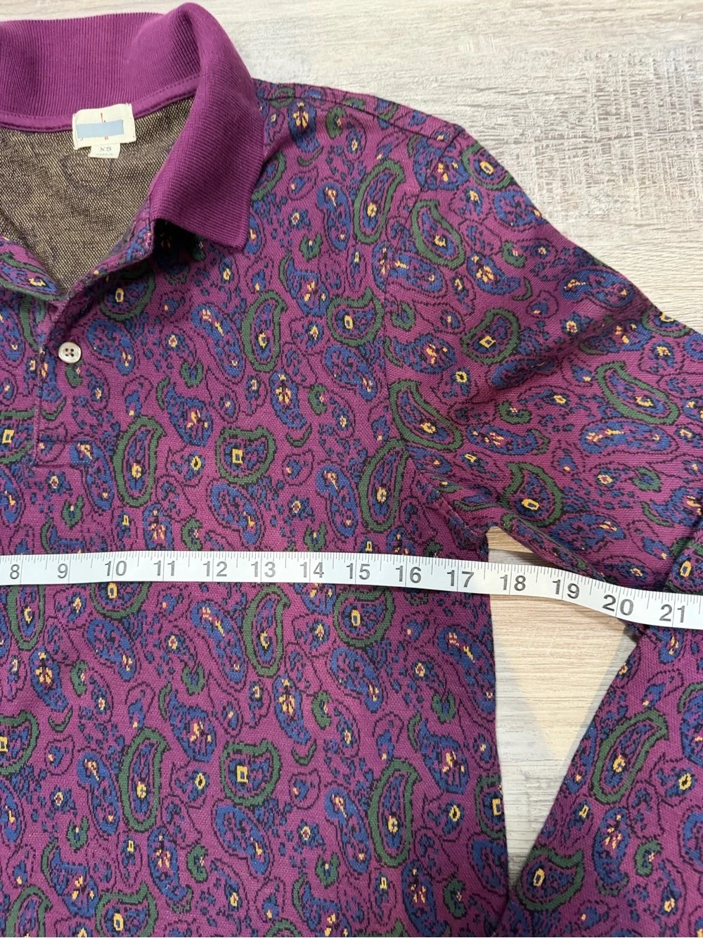 J. Crew Men's Long Sleeve Paisley Polo Shirt Purple Dolce Paisley Double Knit